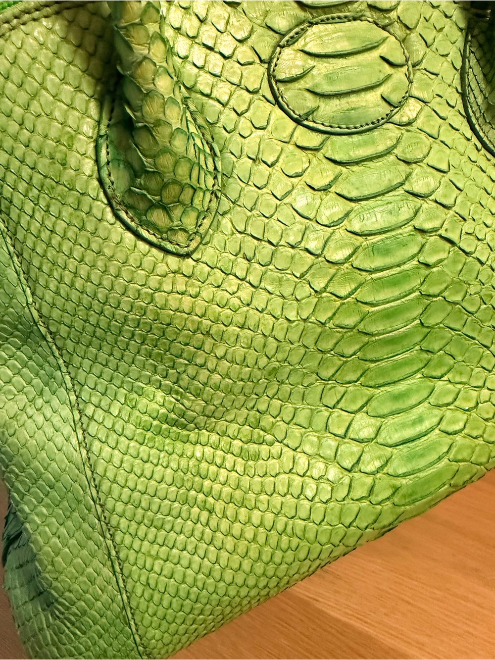 Green Python-Embossed Leather Tote - Picture 6 of 11